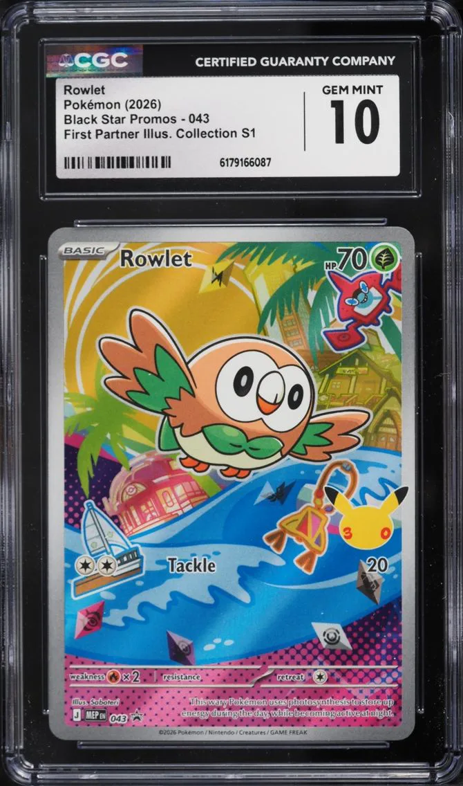 2026 Pokemon Mega Promo First Partner Illustration Collection S1 Full Art Rowlet #43 CGC 10 GEM