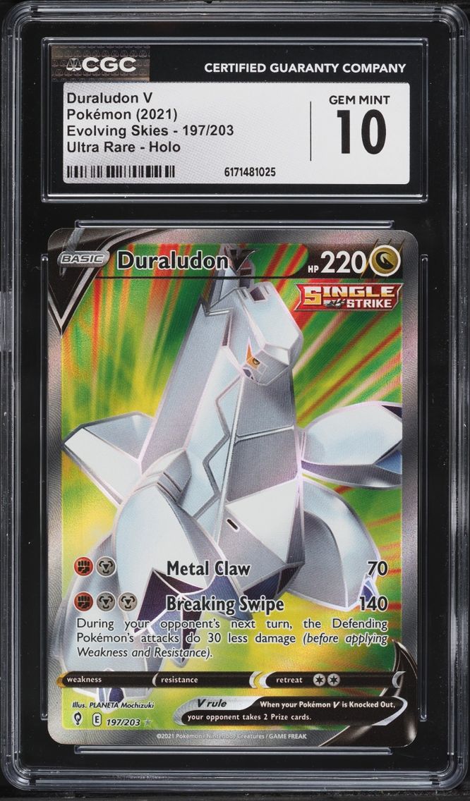 2021 Pokemon Sword & Shield Evolving Skies Full Art Duraludon V #197 CGC 10 GEM MINT