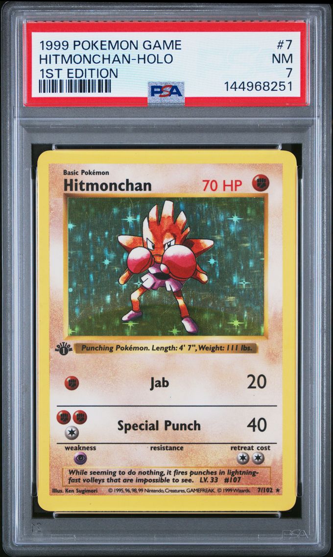 1999 #7 Hitmonchan-Holo 1st Edition PSA 7 Game Pokemon
