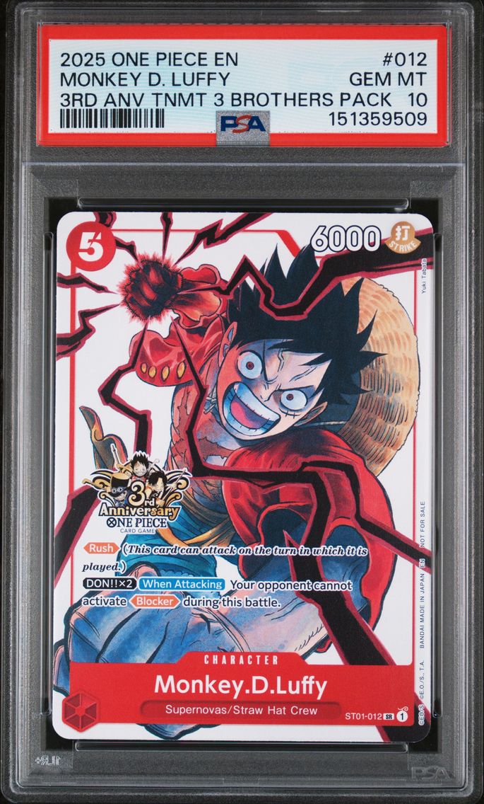 2025 #012 Monkey D. Luffy PSA 10 One Piece 3rd Anniversary Tournament 3 Brothers Pack