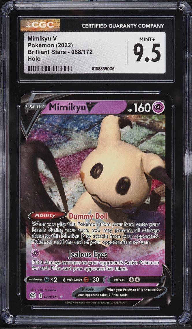 2022 Pokemon Sword & Shield Brilliant Stars Holo Mimikyu V #68 CGC 9.5 MINT+