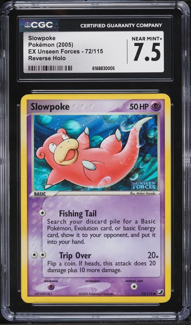 2005 Pokemon EX Unseen Forces Reverse Holo Slowpoke #72 CGC 7.5 NRMT+