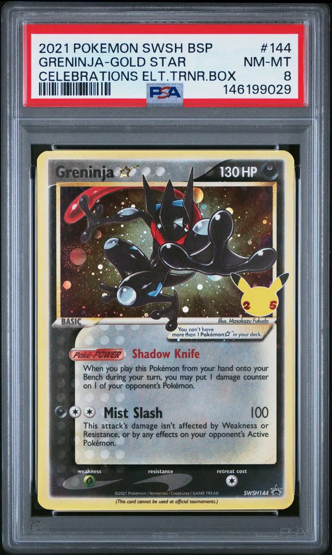 2021 #144 Greninja-Gold Star PSA 8 Swsh Black Star Promo