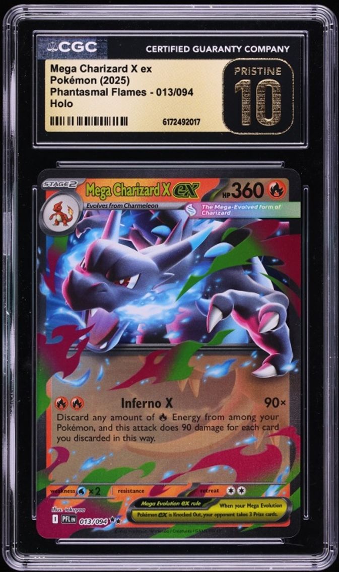 2025 Pokemon Mega Evolution Phantasmal Flames Holo Mega Charizard X EX #13 CGC 10 PRISTINE