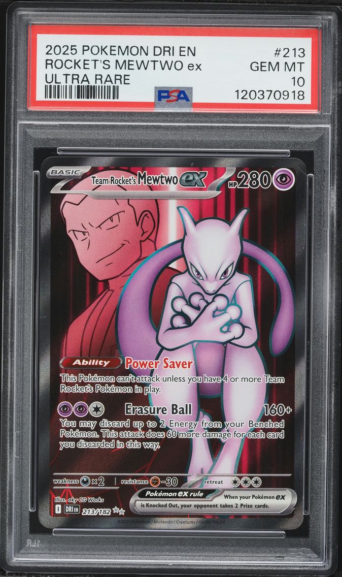 2025 #213 Team Rocket's Mewtwo EX PSA 10 Dri EN-Destined Rivals Pokemon