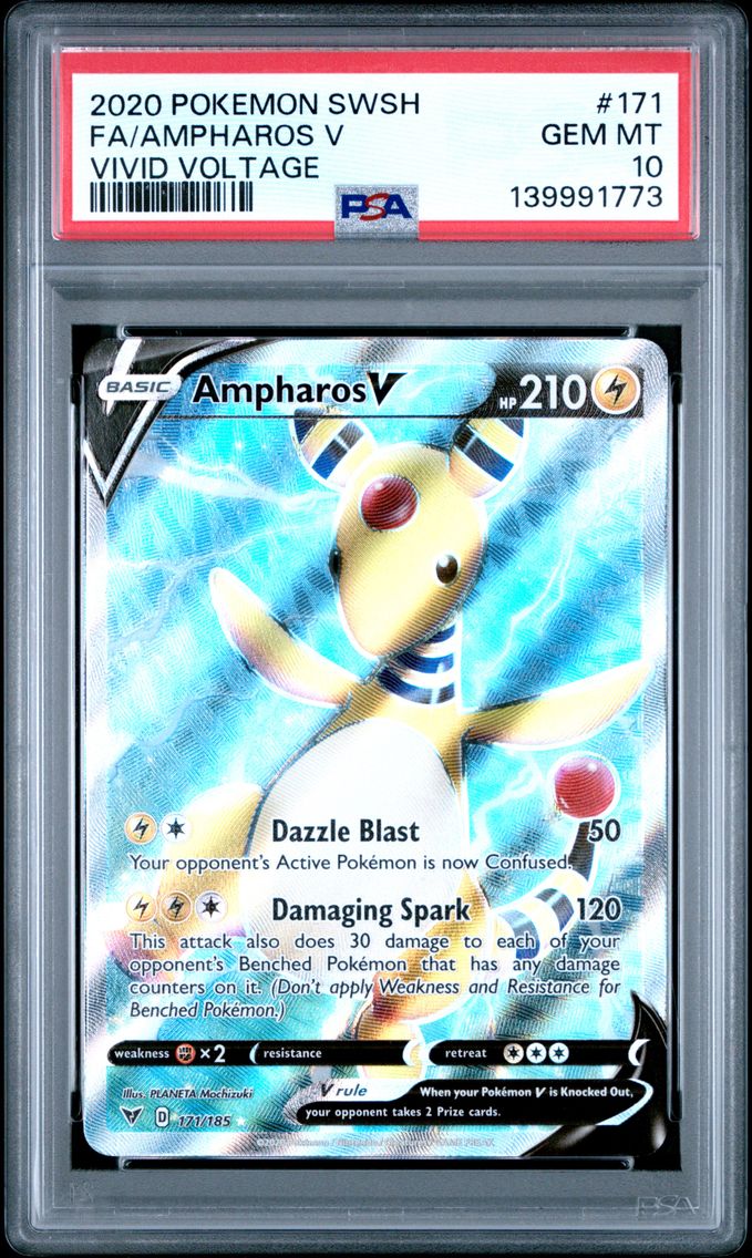 2020 #171 Full Art/Ampharos V PSA 10 Sword & Shield Vivid Voltage Pokemon