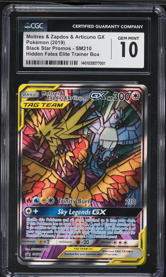 2019 #SM210 Full Art/Moltres & Zapdos & Articuno GX CGC 10 SM Black Star Promo Pokemon