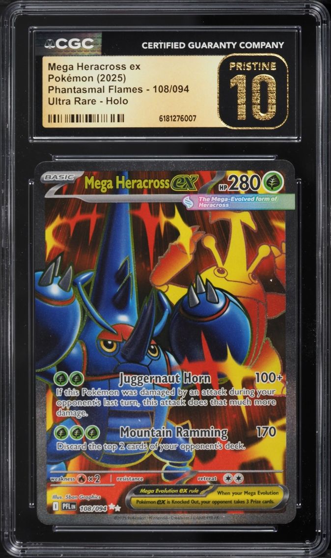 2025 Pokemon Mega Evolution Phantasmal Flames Full Art Mega Heracross Ex #108 CGC 10 PRISTINE