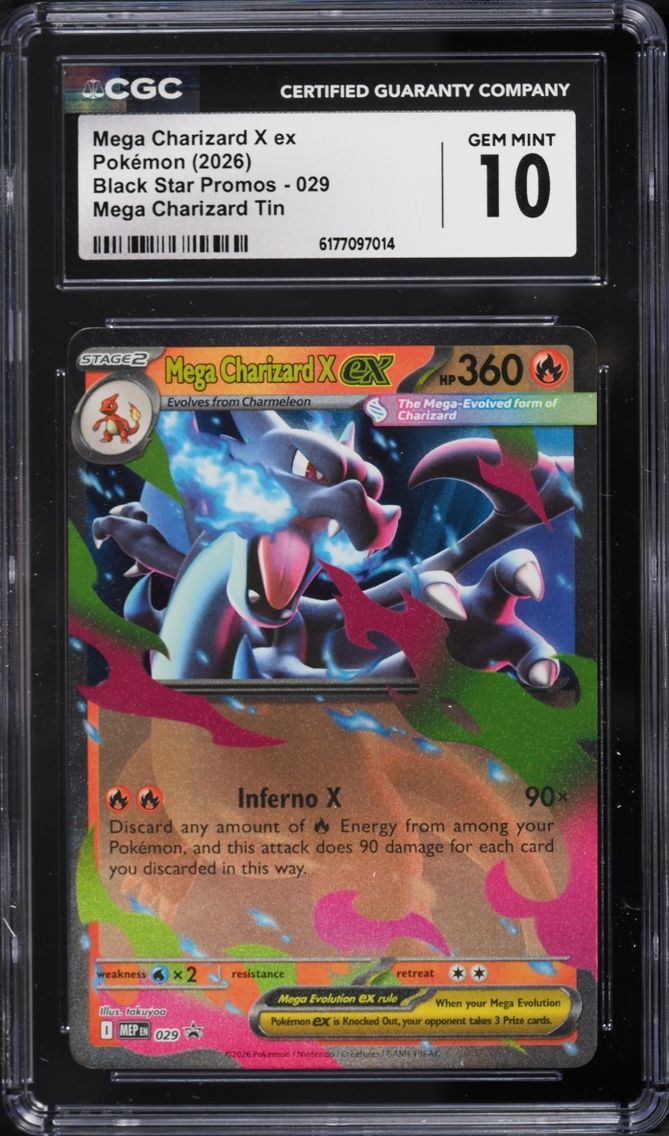 2026 #29 Mega Charizard X EX CGC 10 Pokemon Mega Evolution Black Star Promo Tin