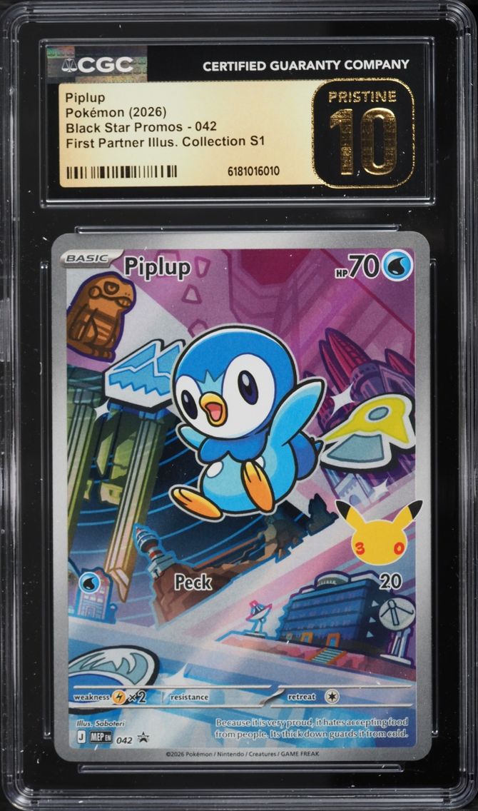 2026 Pokemon Mega Promo First Partner Illustration S1 Full Art Piplup #42 CGC 10 PRISTINE
