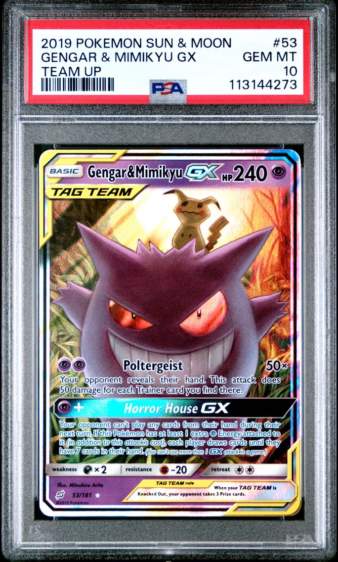 2019 #53 Gengar & Mimikyu GX PSA 10 Sun & Moon Team Up Pokemon