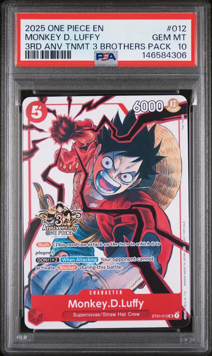 2025 #012 Monkey D. Luffy PSA 10 One Piece 3rd Anniversary Tournament 3 Brothers Pack
