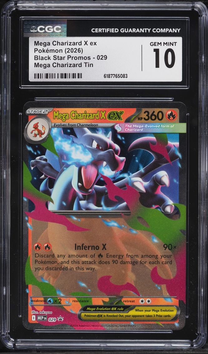 2026 #29 Mega Charizard X EX CGC 10 Pokemon Mega Evolution Black Star Promo Tin