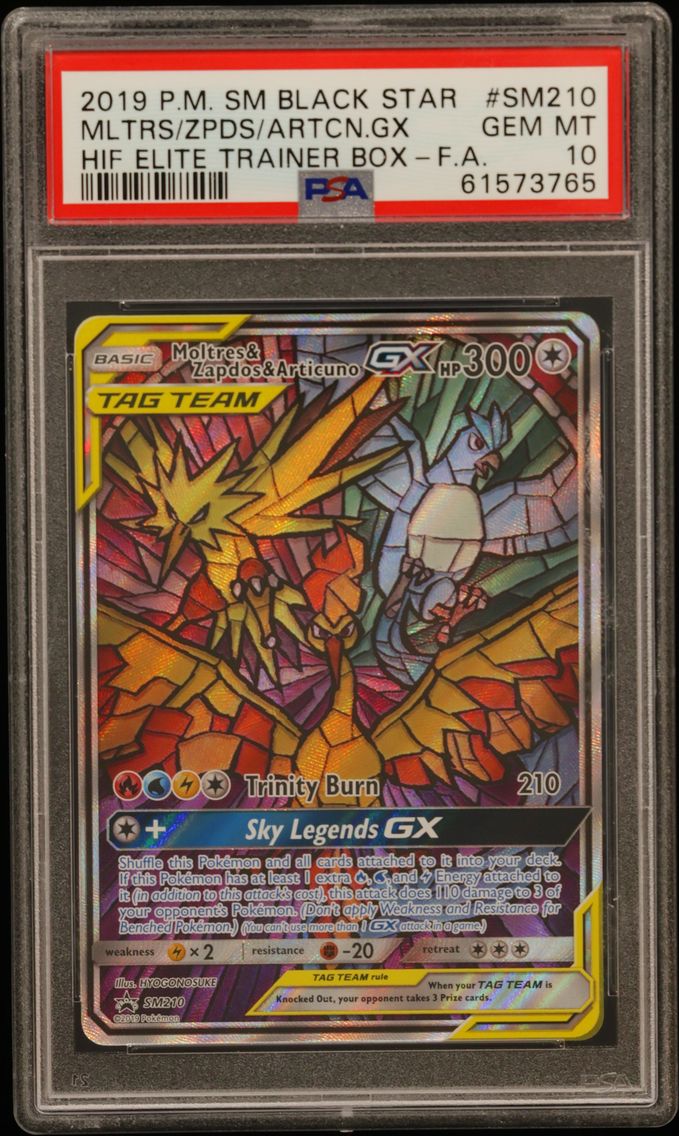 2019 #SM210 Full Art/Moltres & Zapdos & Articuno GX PSA 10 SM Black Star Promo