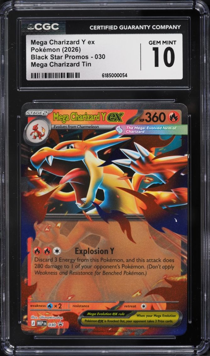 2026 #30 Mega Charizard Y EX CGC 10 Pokemon Mega Evolution Black Star Promo Tin