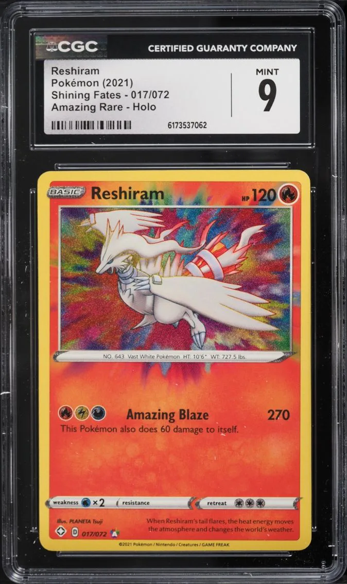 2021 Pokemon Sword & Shield Shining Fates Amazing Rare Reshiram #17 CGC 9 MINT