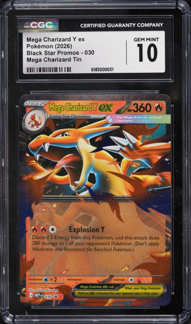 2026 #30 Mega Charizard Y EX CGC 10 Pokemon Mega Evolution Black Star Promo Tin