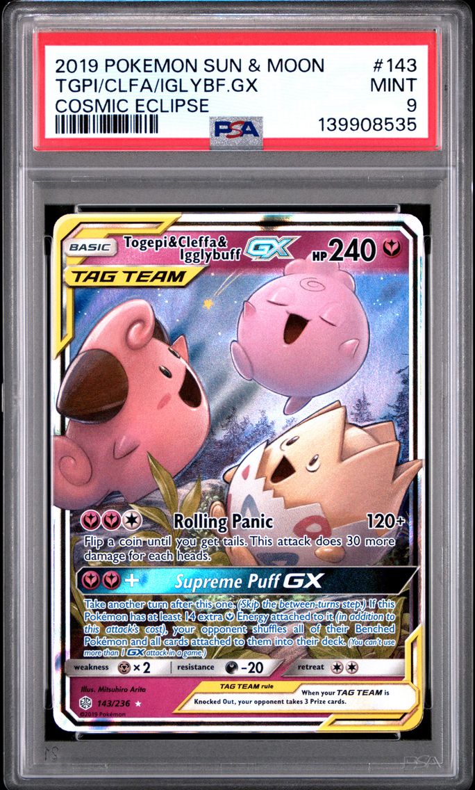 2019 #143 Togepi & Cleffa & Igglybuff GX PSA 9 Sun & Moon Cosmic Eclipse Pokemon