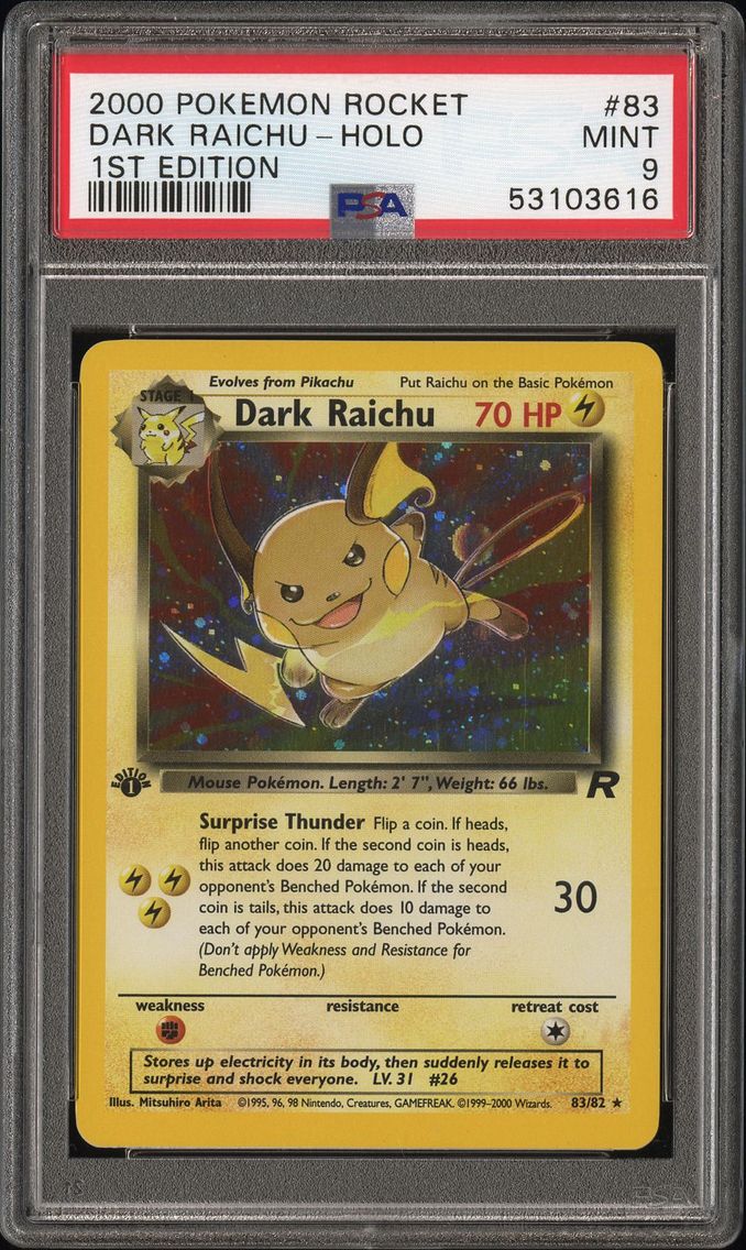 2000 #83 Dark Raichu-Holo 1st Edition PSA 9 Rocket Pokemon