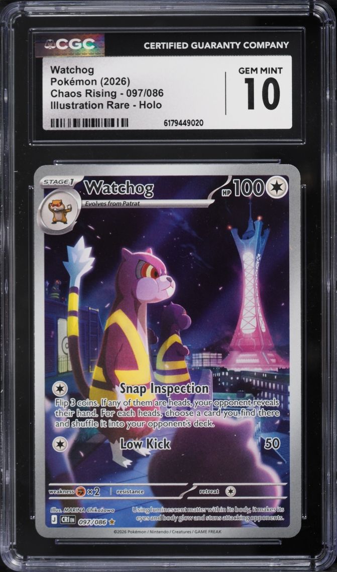 2026 Pokemon Mega Evolution Chaos Rising IR Watchog #97 CGC 10 GEM MINT