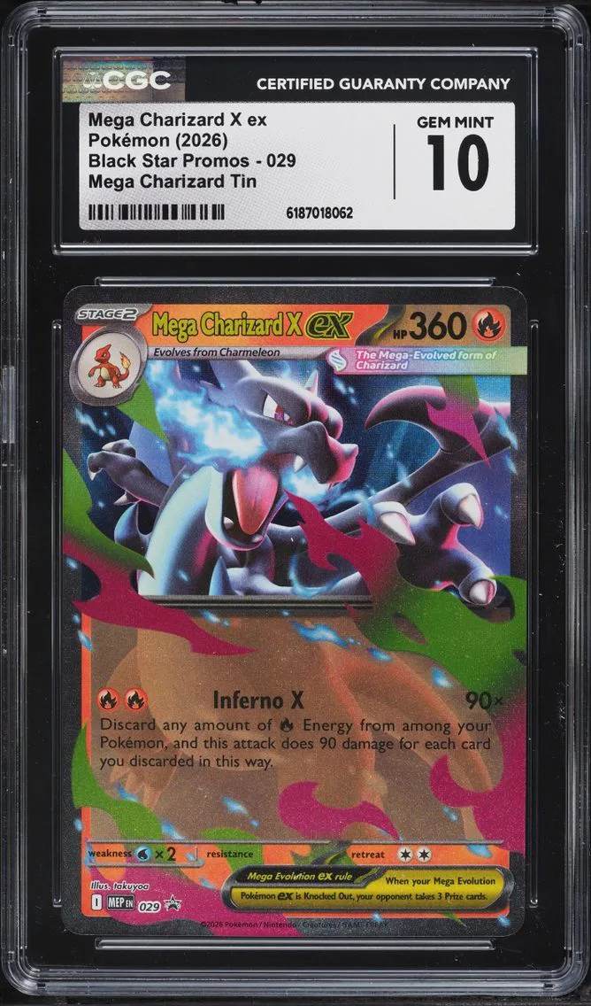 2026 #29 Mega Charizard X EX CGC 10 Pokemon Mega Evolution Black Star Promo Tin