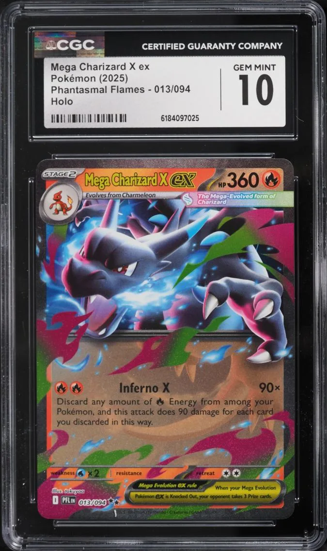 2025 #13 Mega Charizard X EX CGC 10 Pokemon Mega Evolution Phantasmal Flames Holo