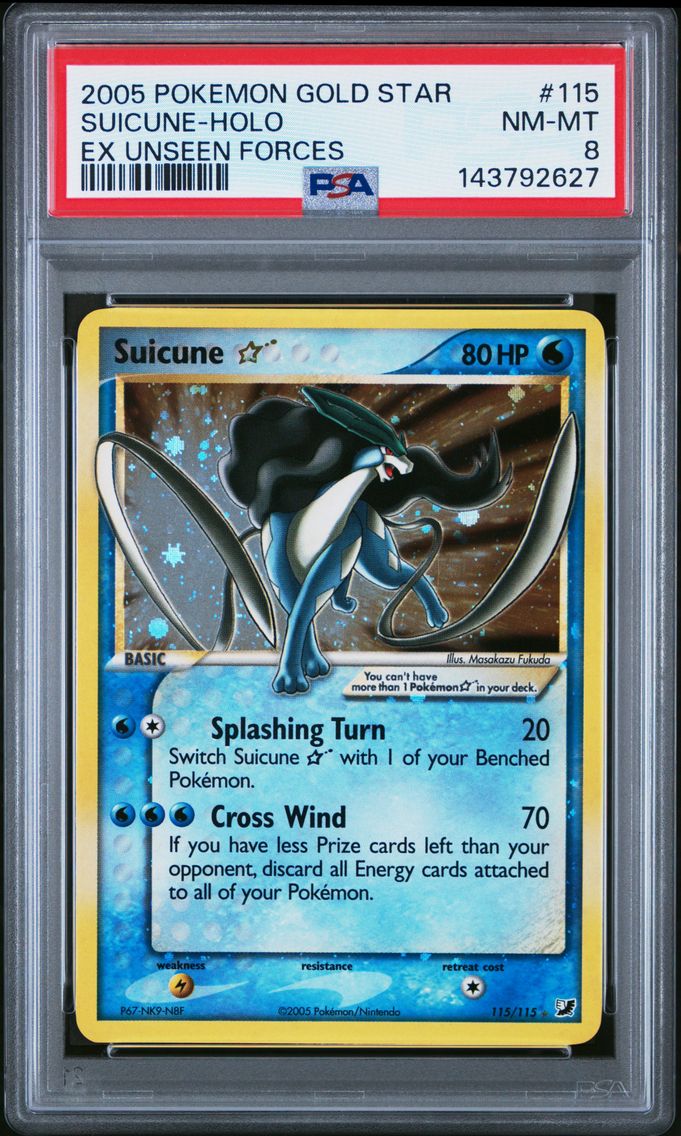 2005 #115 Suicune-Holo Gold Star PSA 8 EX Unseen Forces