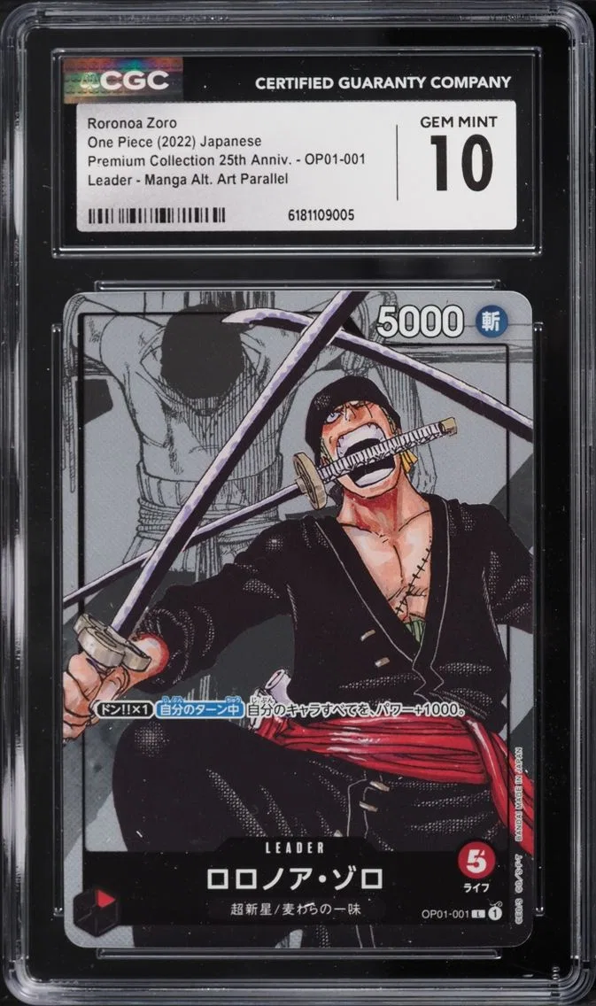 2022 #OP01 Roronoa Zoro L CGC 10 One Piece Japanese Premium 25th Anniversary Manga Art