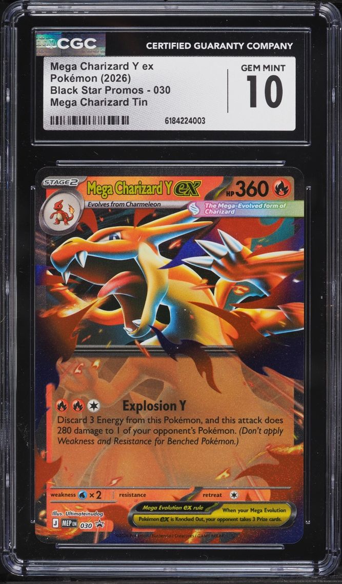 2026 #30 Mega Charizard Y EX CGC 10 Pokemon Mega Evolution Black Star Promo Tin