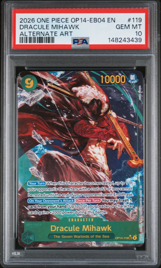 2026 #119 Dracule Mihawk PSA 10 One Piece OP14-EB04-the Azure Sea's Seven