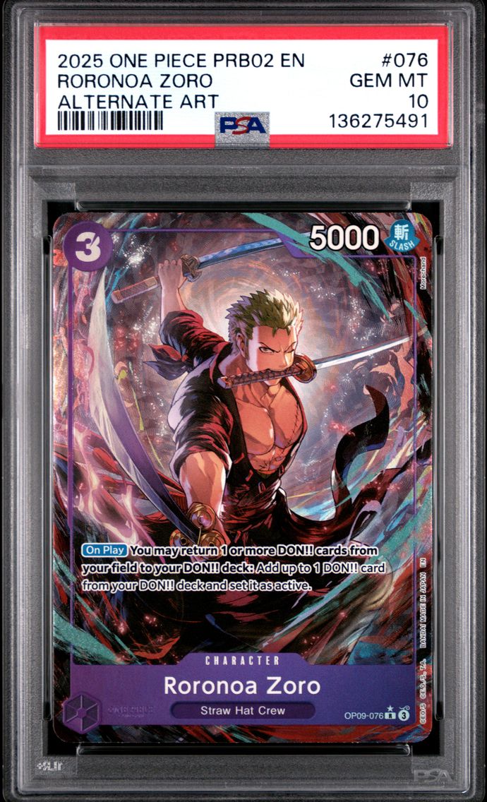 2025 #076 Roronoa Zoro PSA 10 One Piece PRB02-Premium Booster -One Piece Card the Best- Vol.2
