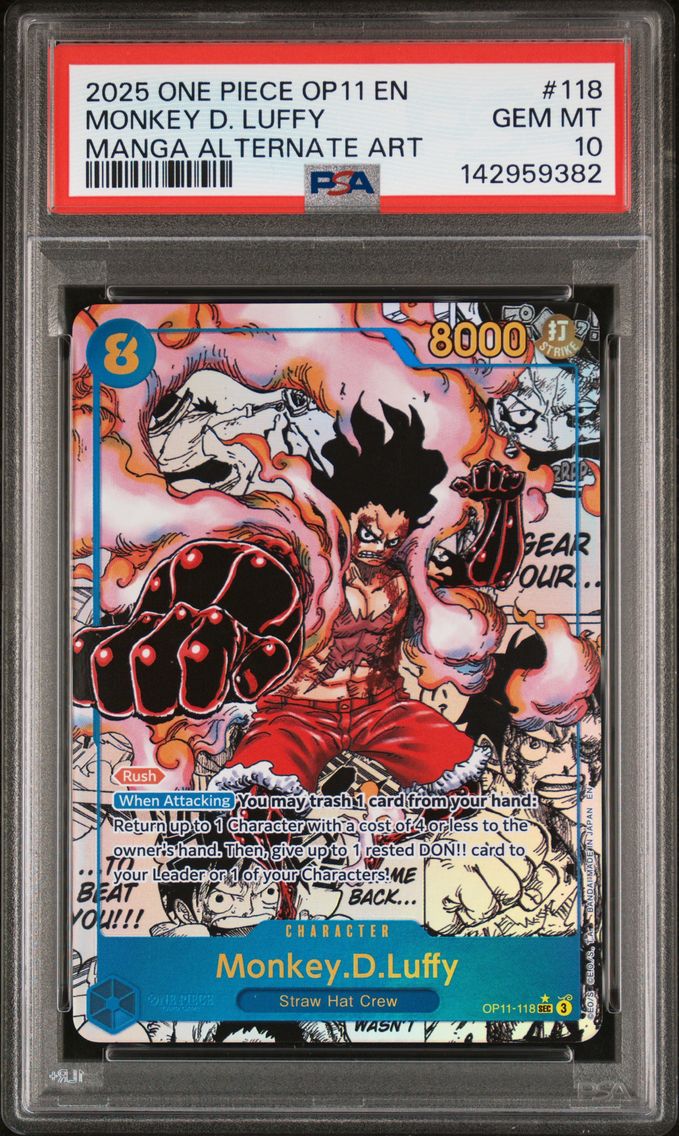 2025 #118 Monkey D. Luffy PSA 10 OP11-A Fist of Divine Speed One Piece