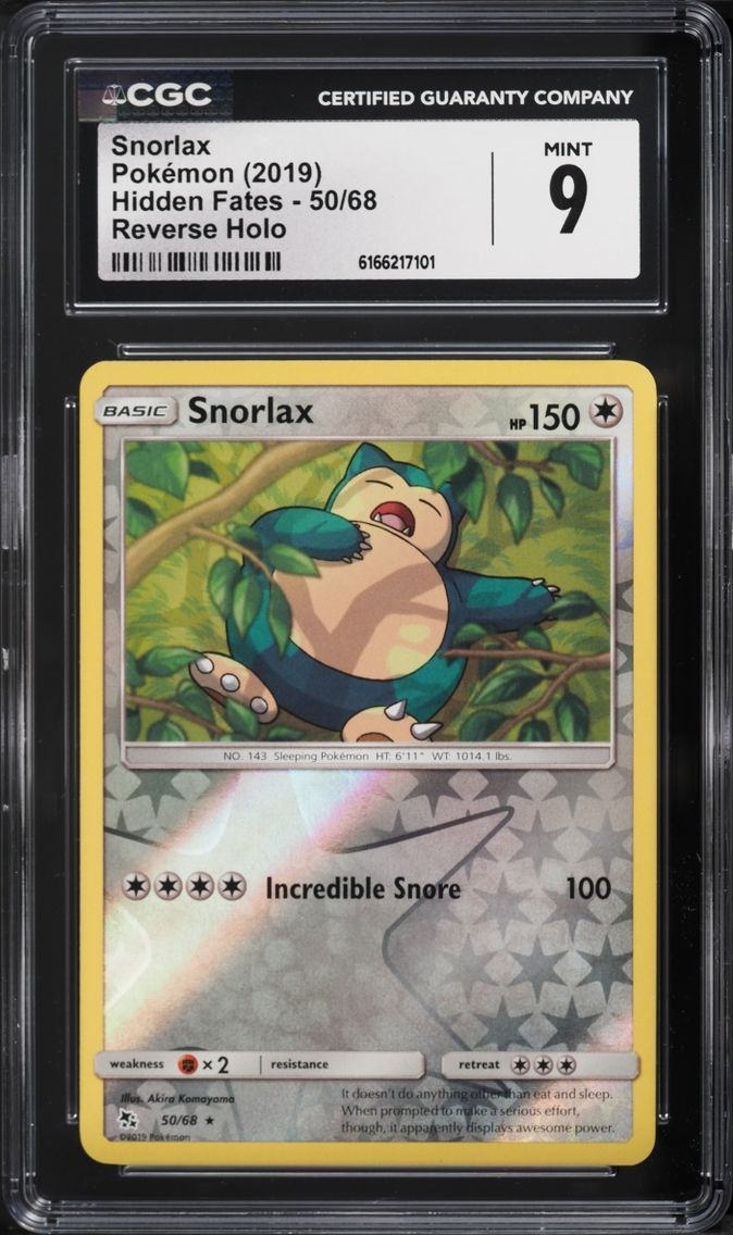 2019 Pokemon Sun & Moon Hidden Fates Reverse Holo Snorlax #50 CGC 9 MINT