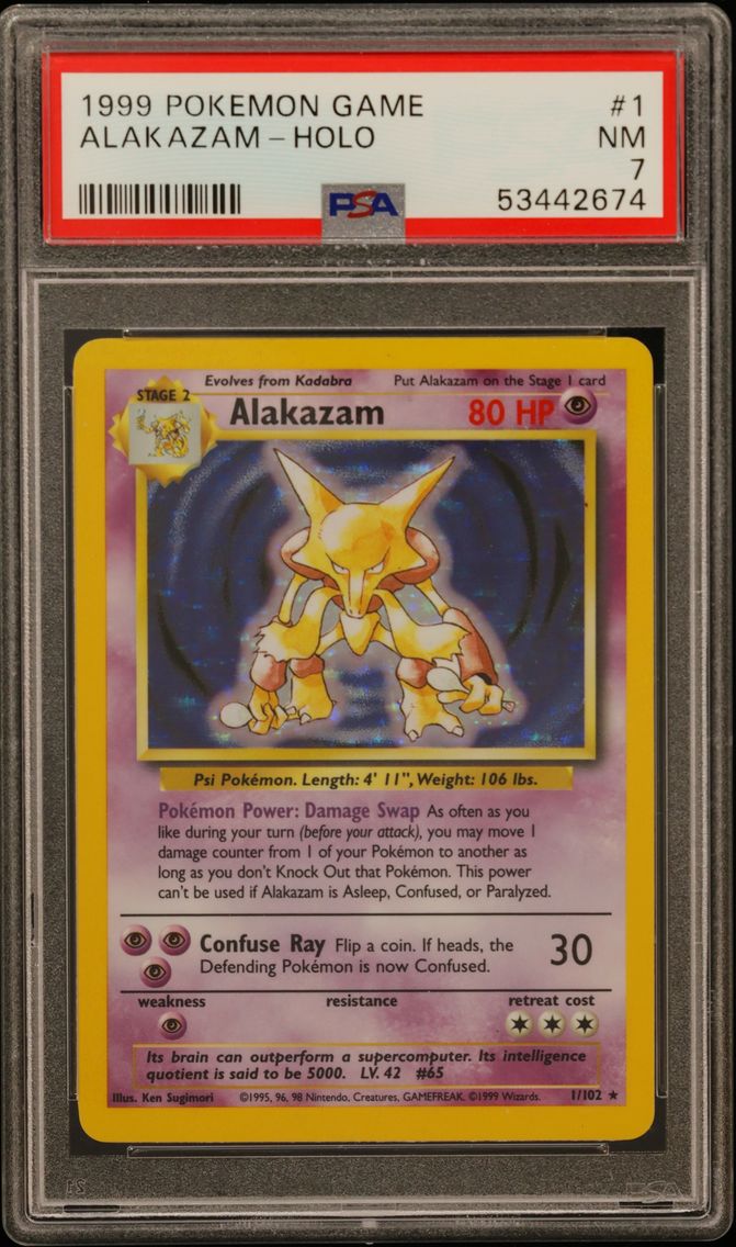 1999 #1 Alakazam-Holo PSA 7 Game