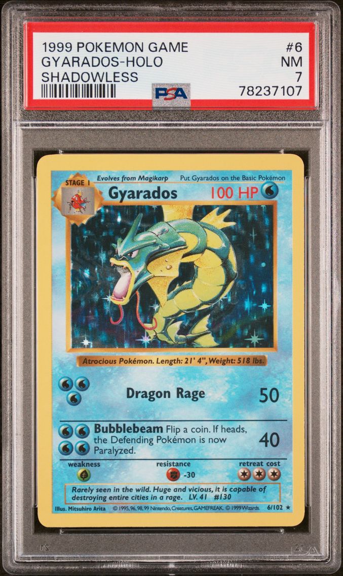 1999 #6 Gyarados-Holo Shadowless PSA 7 Game