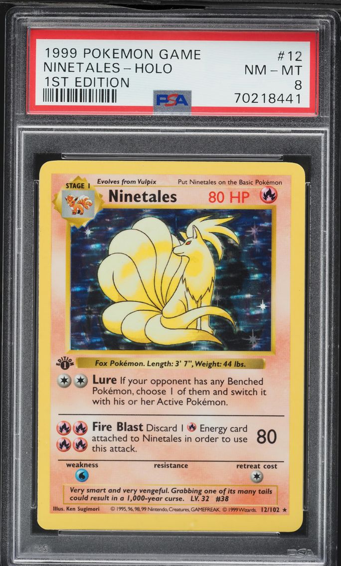1999 #12 Ninetales-Holo 1st Edition PSA 8 Game Pokemon