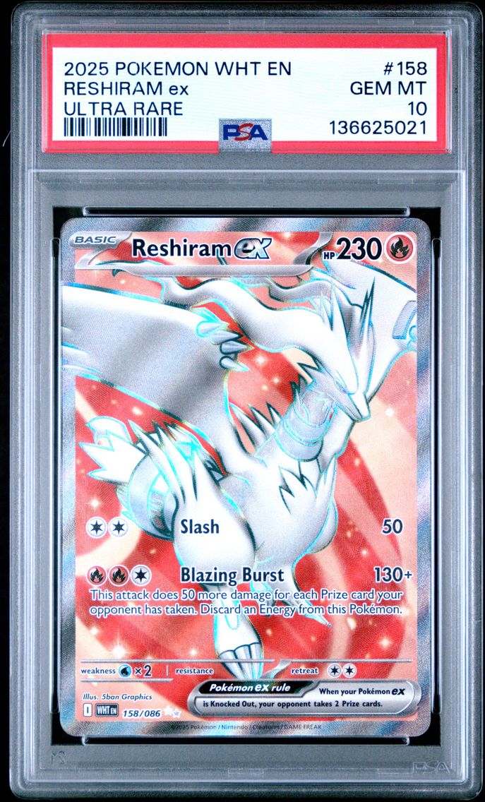 2025 #158 Reshiram EX PSA 10 Wht EN-White Flare Pokemon