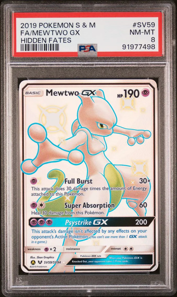 2019 #SV59 Full Art/Mewtwo GX PSA 8 Sun & Moon Hidden Fates
