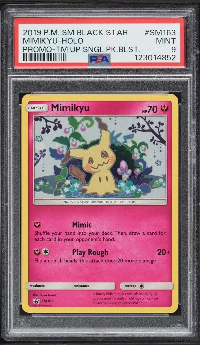 2019 Pokemon Sun & Moon Black Star Promo Team Up Holo Mimikyu #SM163 PSA 9 MINT