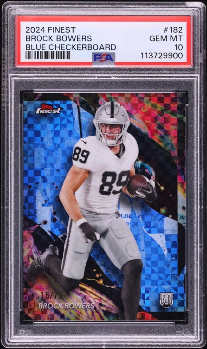2024 #182 Finest Blue Checkerboard Brock Bowers /75 GEM MINT PSA 10