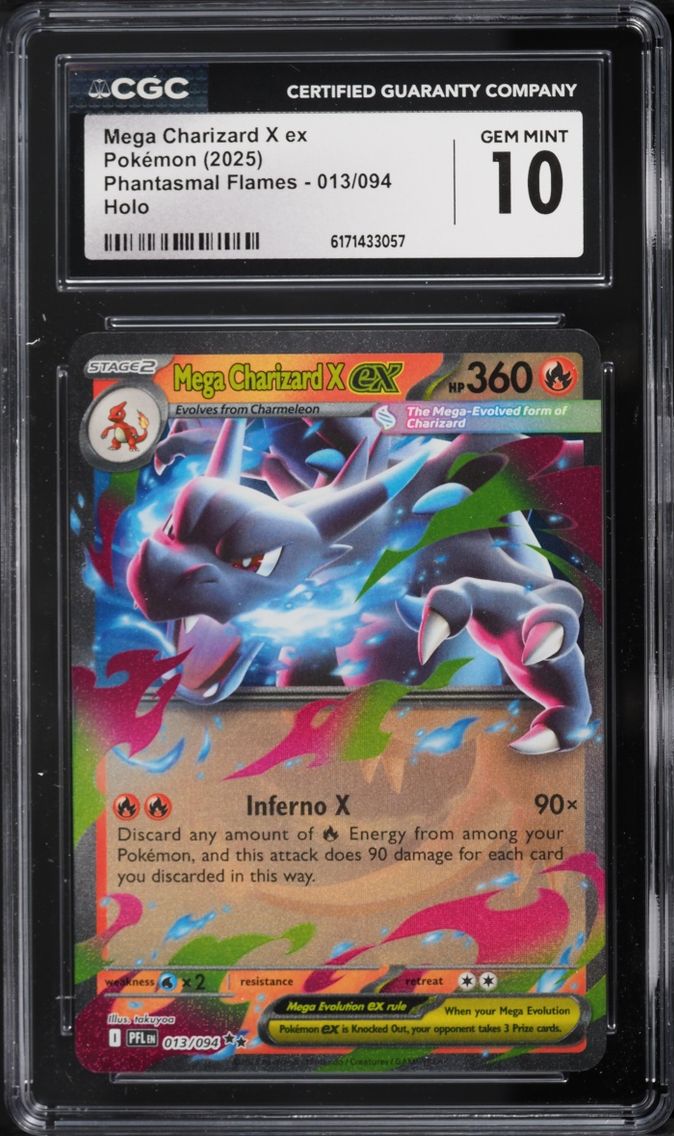 2025 Pokemon Mega Evolution Phantasmal Flames Holo Mega Charizard X Ex #13 CGC 10 GEM MINT
