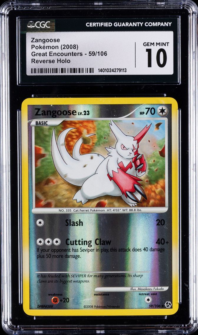 2008 #59 Zangoose CGC 10 Gem Mint Pokemon | Great Encounters, Reverse Holo