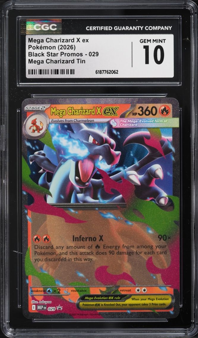 2026 #29 Mega Charizard X EX CGC 10 Pokemon Mega Evolution Black Star Promo Tin