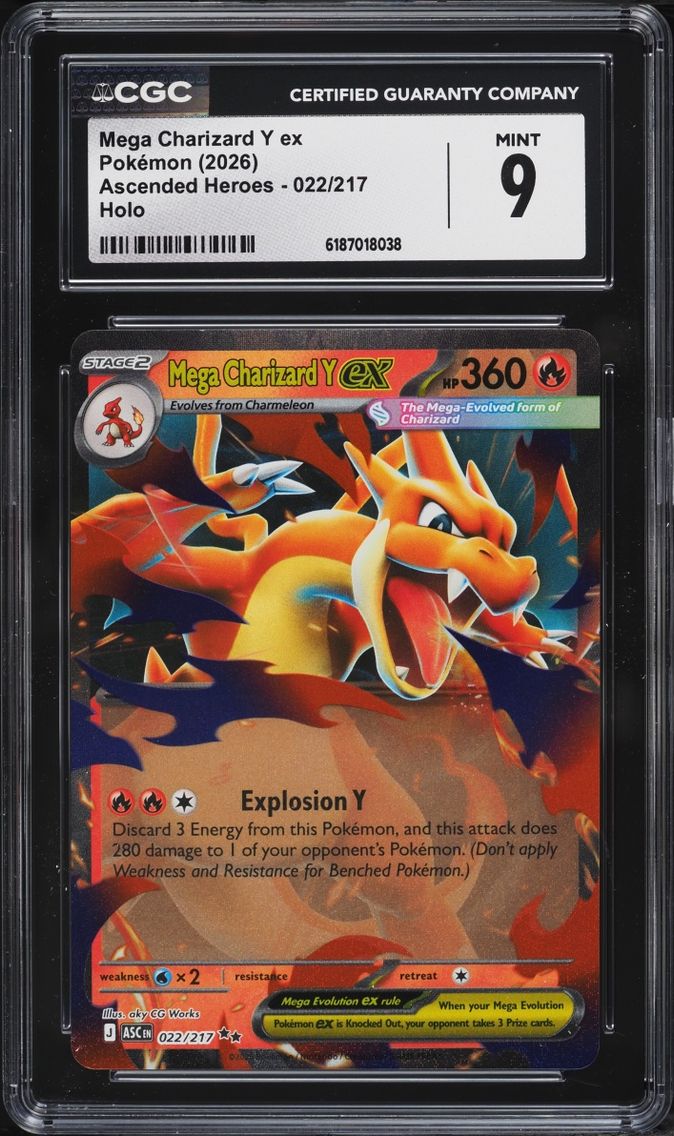 2026 #22 Mega Charizard Y EX CGC 9 Pokemon Mega Evolution Ascended Heroes Holo