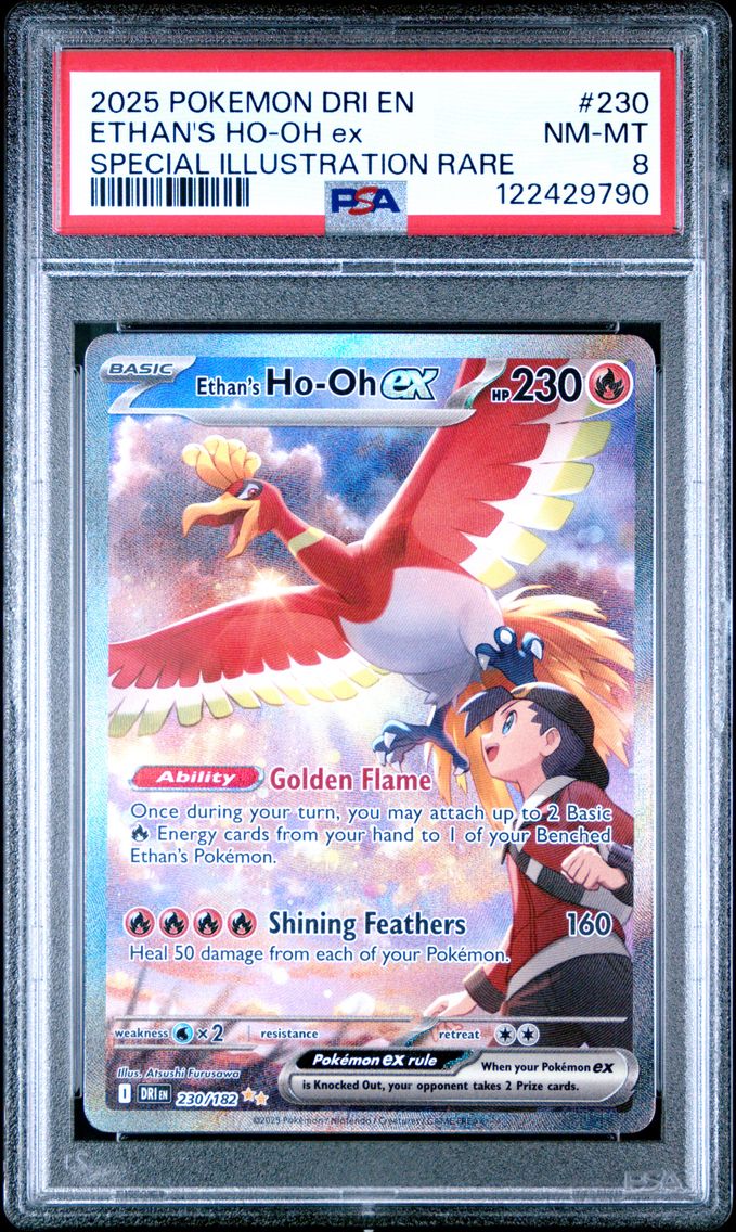 2025 #230 Ethan's HO-Oh EX PSA 8 Dri EN-Destined Rivals Pokemon