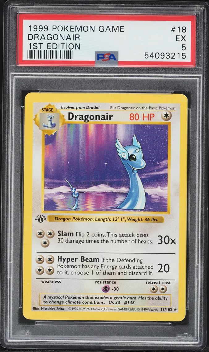 1999 #18 Dragonair 1st Edition PSA 5 Game Pokemon