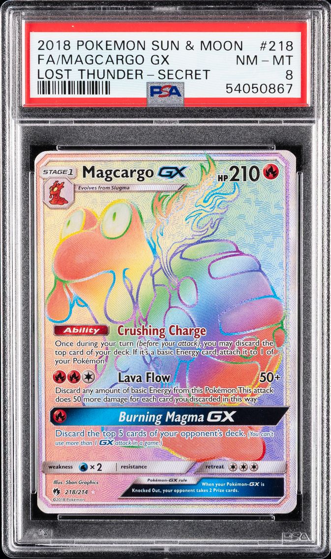 2018 #218 Full Art/Magcargo GX PSA 8 Sun & Moon Lost Thunder Pokemon