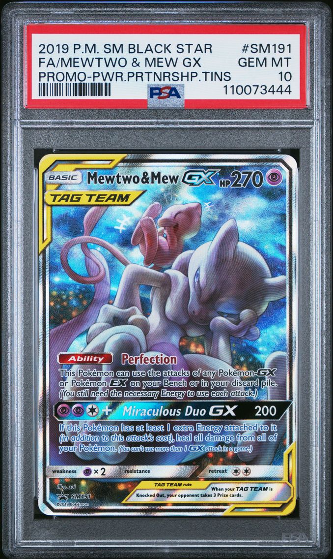 2019 #SM191 Full Art/Mewtwo & Mew GX PSA 10 SM Black Star Promo