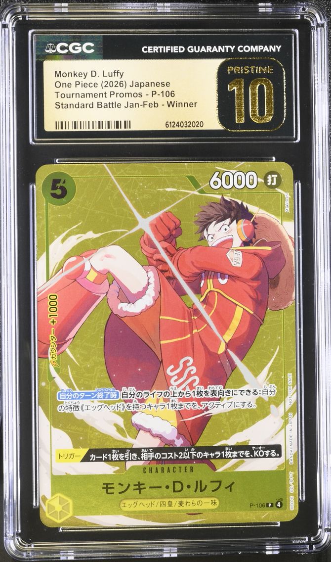 2026 #P-106 Monkey D. Luffy CGC 10 Pristine Tournament Promos - Japanese