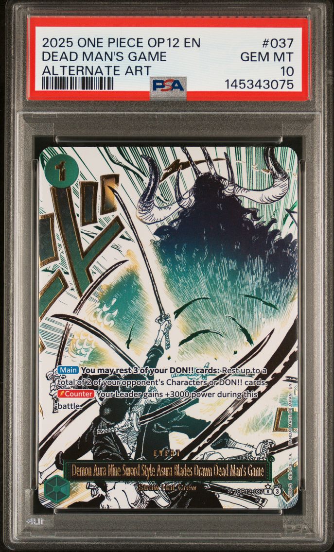 2025 #037 Demon Aura Nine-Sword Style Asura Blades Drawn Dead Man's Game PSA 10 One Piece OP12-Legacy of the Master